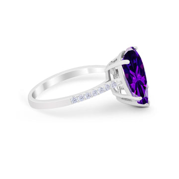 Teardrop Engagement Ring Pear Round Simulated Amethyst CZ 925 Sterling Silver